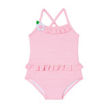 Florence Eiseman Pink Stripe Seersucker Swimsuit With Flower
