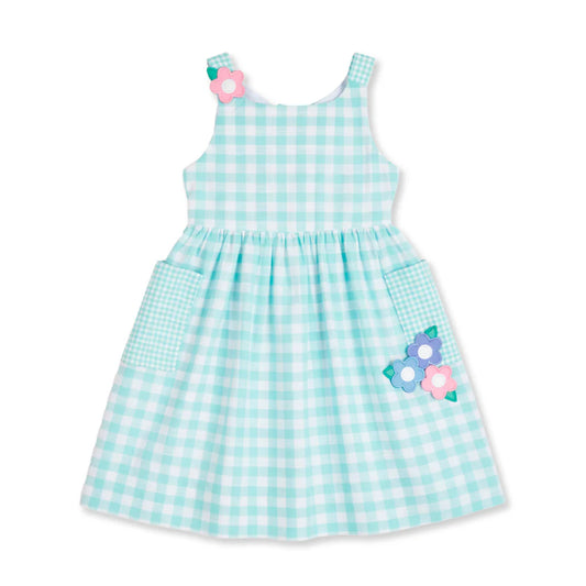 Florence Eiseman Gingham Linen Look Dress With Flowers