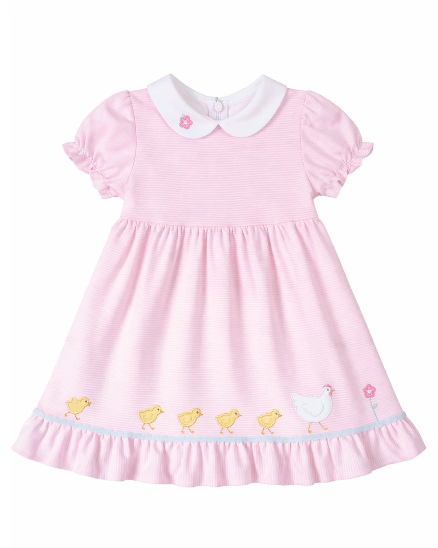 Florence Eiseman Stripe Knit Dress With Flowers, Hen and Chicks