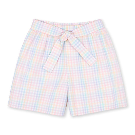 Plaid Seersucker Shorts With Waist Tie
