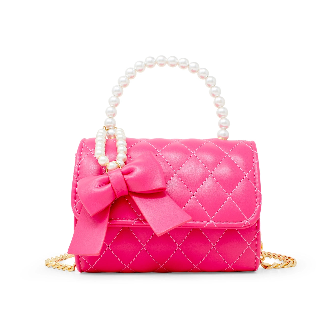 Zomi Gems Quilted Peal Handle Bow Ribbon Purse- Hot Pink