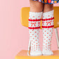 Red Bow Scalloped Knee High Socks