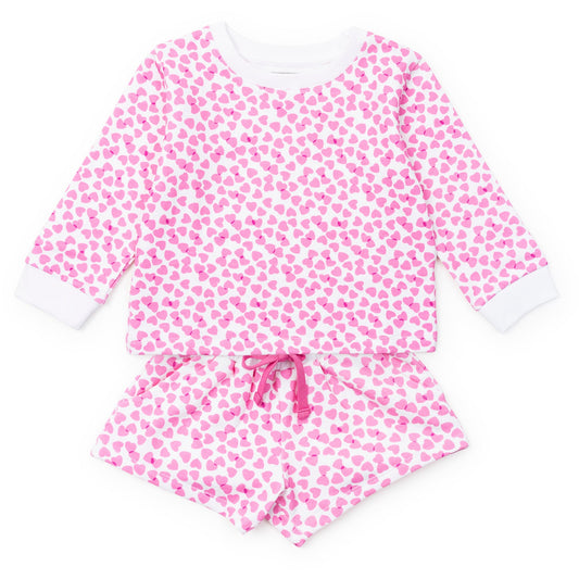 Lila and Hayes Stella Girls' Sweatshirt Short Set - Confetti Hearts Pink