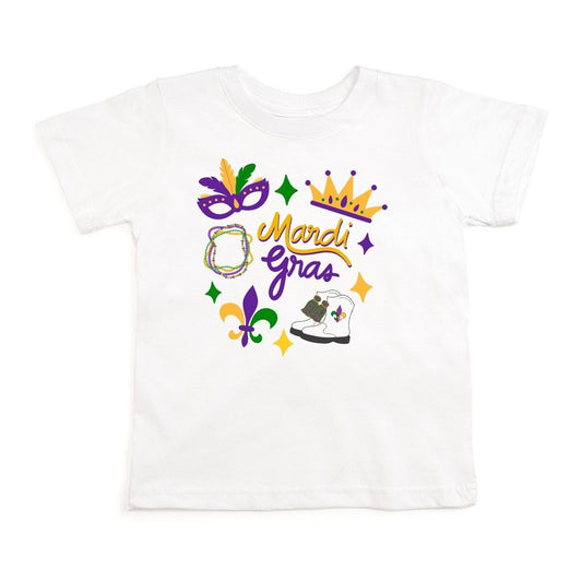 Mardi Gras Doodle Short Sleeve T-Shirt - White