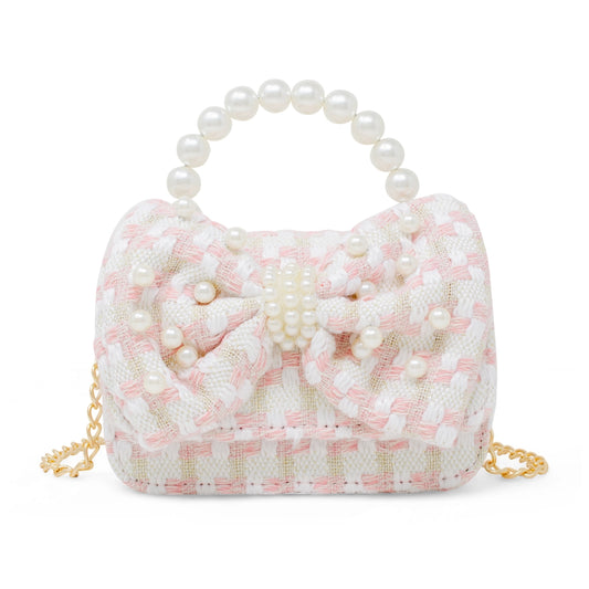 Zomi Gems Tweed Jumbo Pearl Bow Bag - Pink