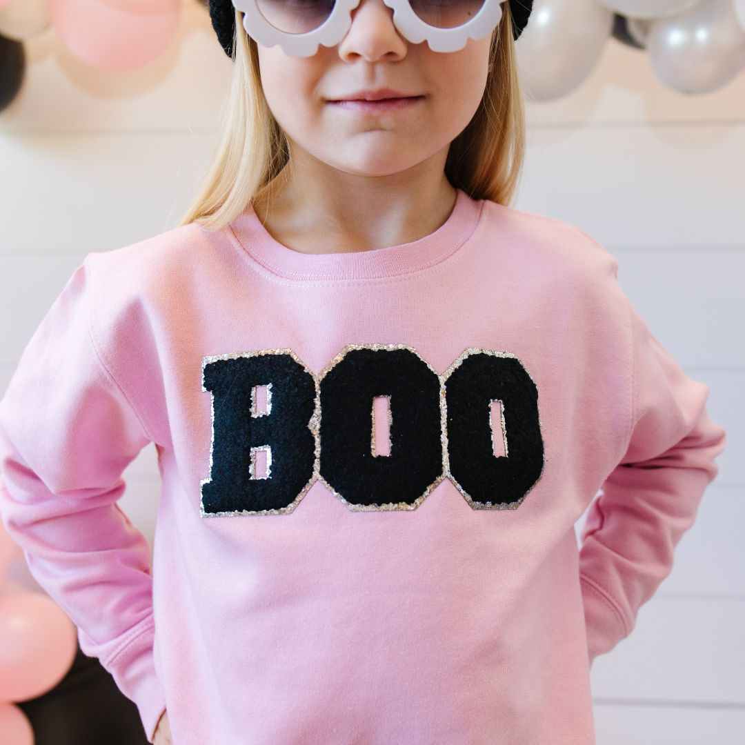 Sweet Wink Boo Patch Halloween Sweatshirt - Pink