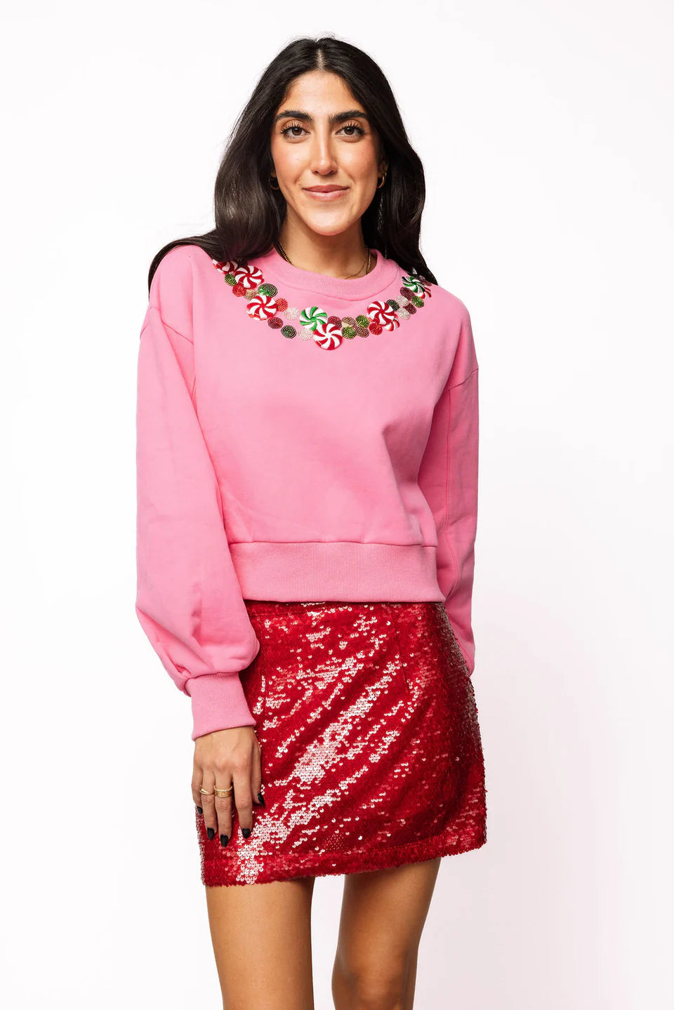 Hot Pink Peppermint Neck Sweatshirt - Women's