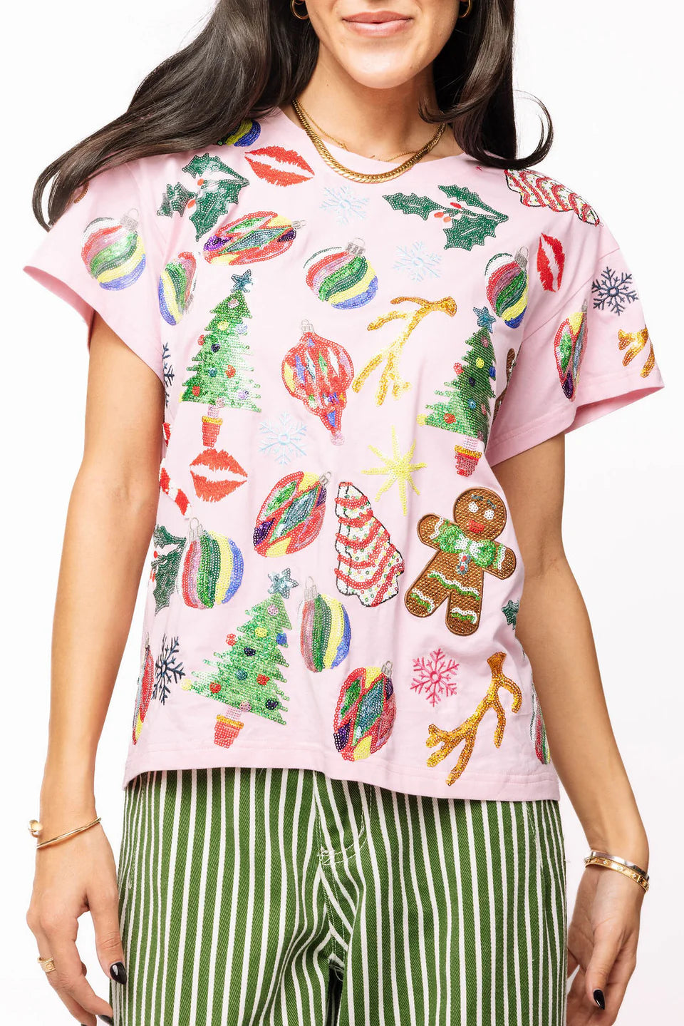 Light Pink Christmas Icons Tee - Women's