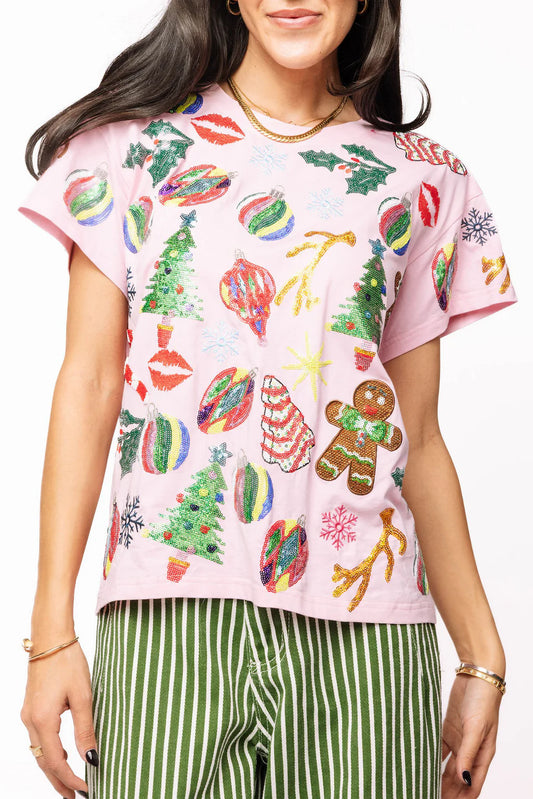 Light Pink Christmas Icons Tee - Women's