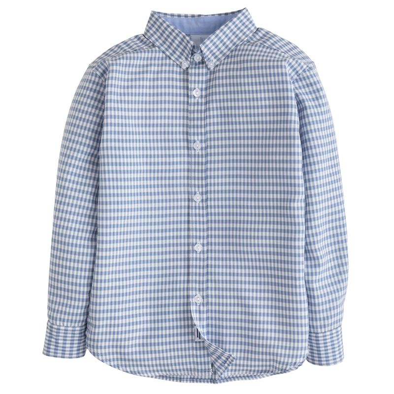 Little English Button Down Shirt - Gray Blue Gingham