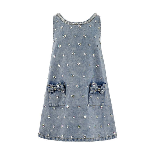 Lola and the Boys Crystal Heart Denim Bow Dress