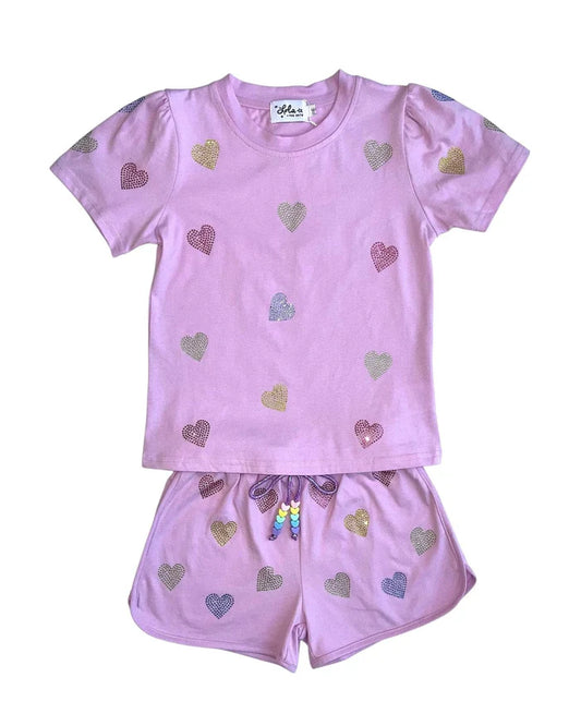 Lola and the Boys Crystal Hearts Short Set- Lavender