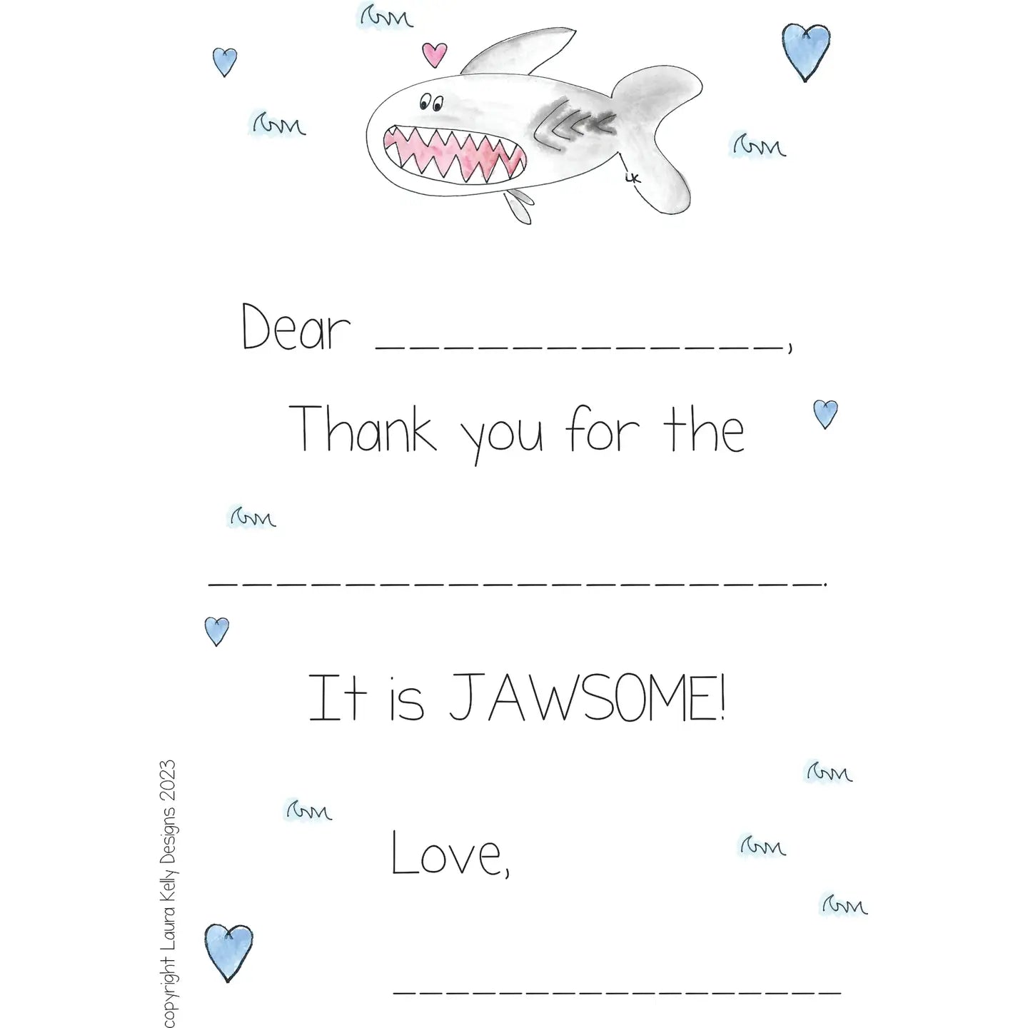 Shark Fill in the Blank Thank You Notes
