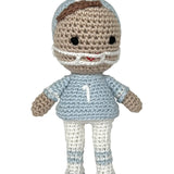 5" Light Blue Football Player Bamboo Crochet Rattle