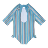 Minnow Girls Isla Blue Stripe Quarter Sleeve Rashguard One Piece