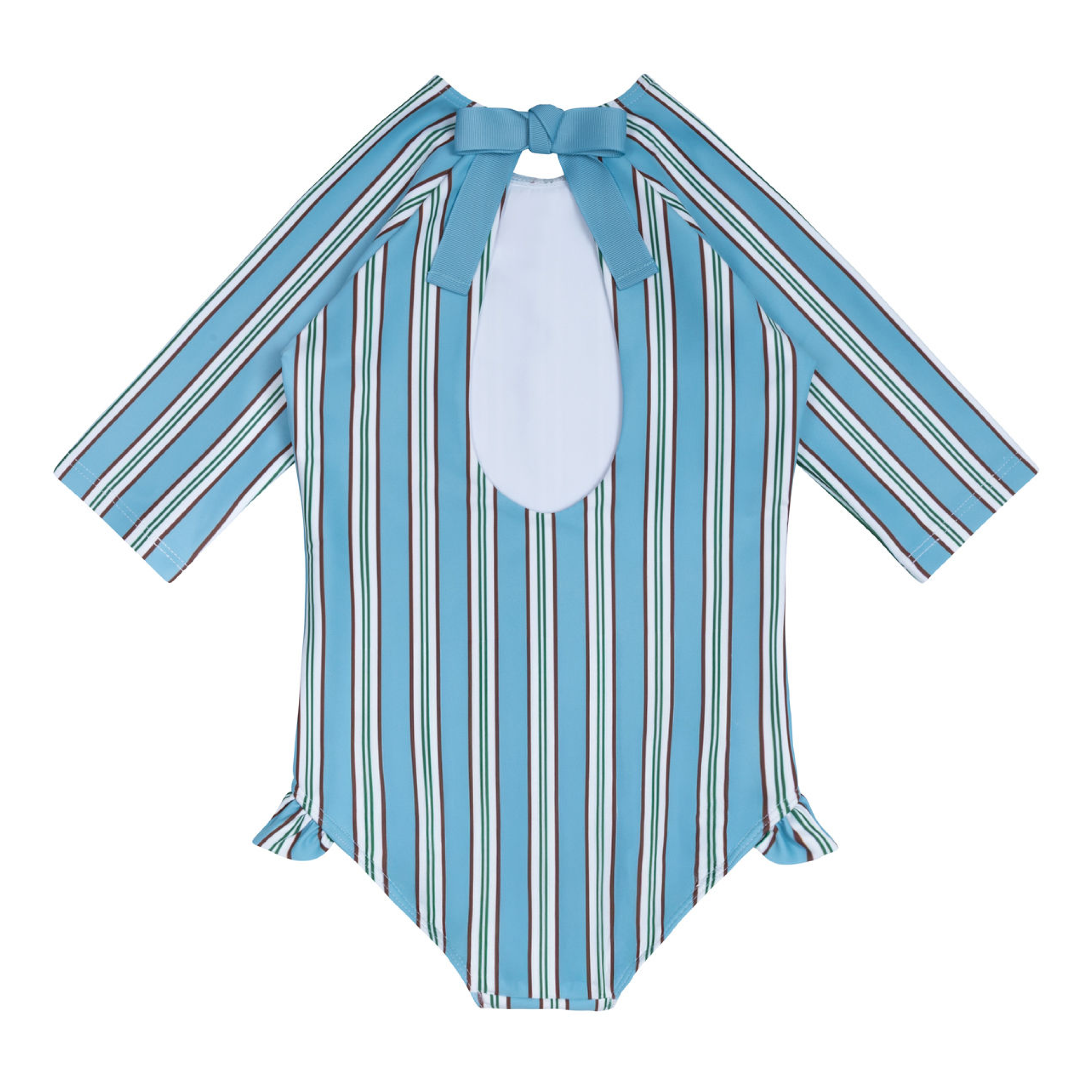Minnow Girls Isla Blue Stripe Quarter Sleeve Rashguard One Piece
