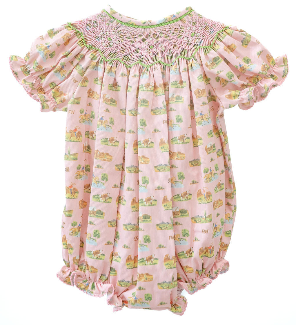 Ruth and Ralph Smocked Cowgirl Toile Birdie Bubble