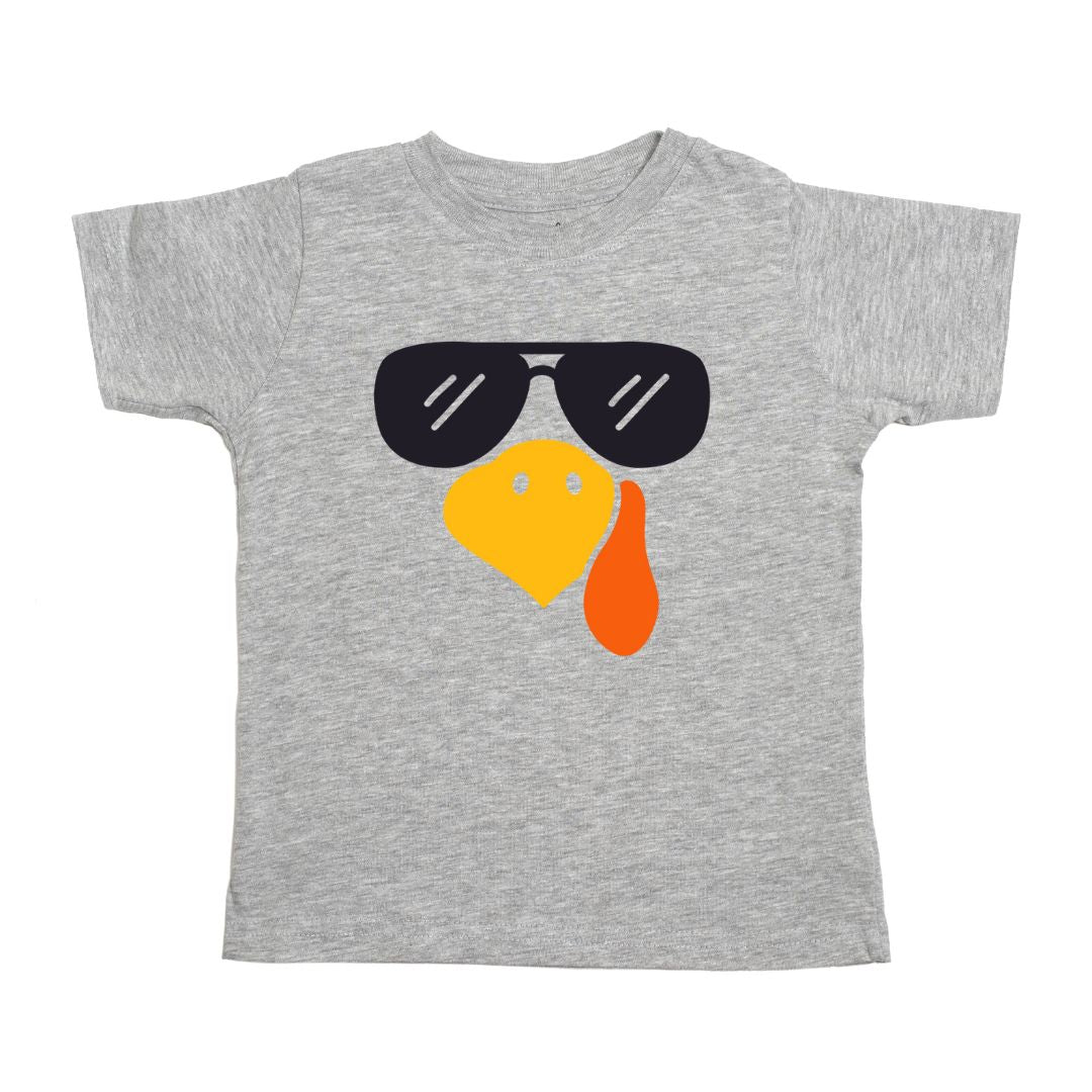 Sweet Wink Turkey Shades Thanksgiving Short Sleeve T-Shirt - Gray