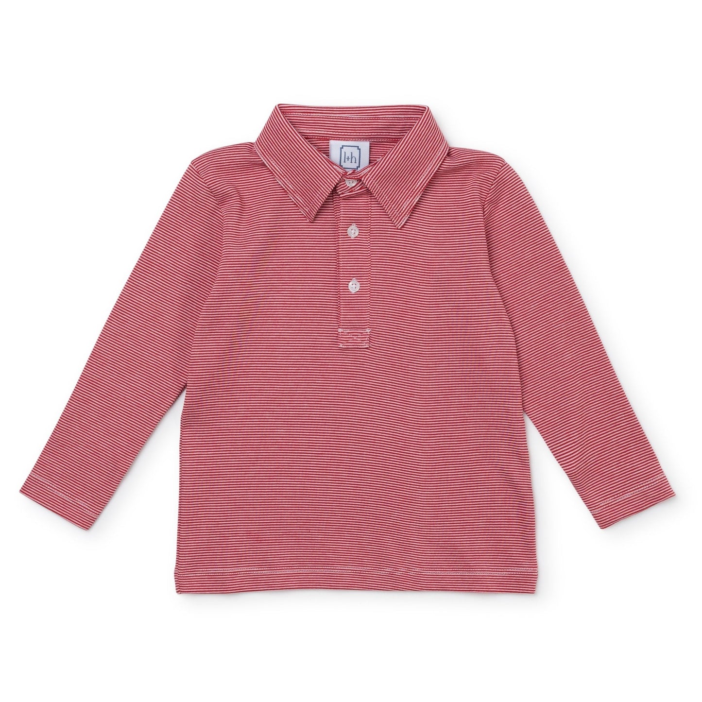 Lila and Hayes Finn Pima Cotton Long Sleeve Polo Golf Shirt for Boys- Red Stripes