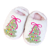 Rock Paper Pink Bow Christmas Tree Slippers