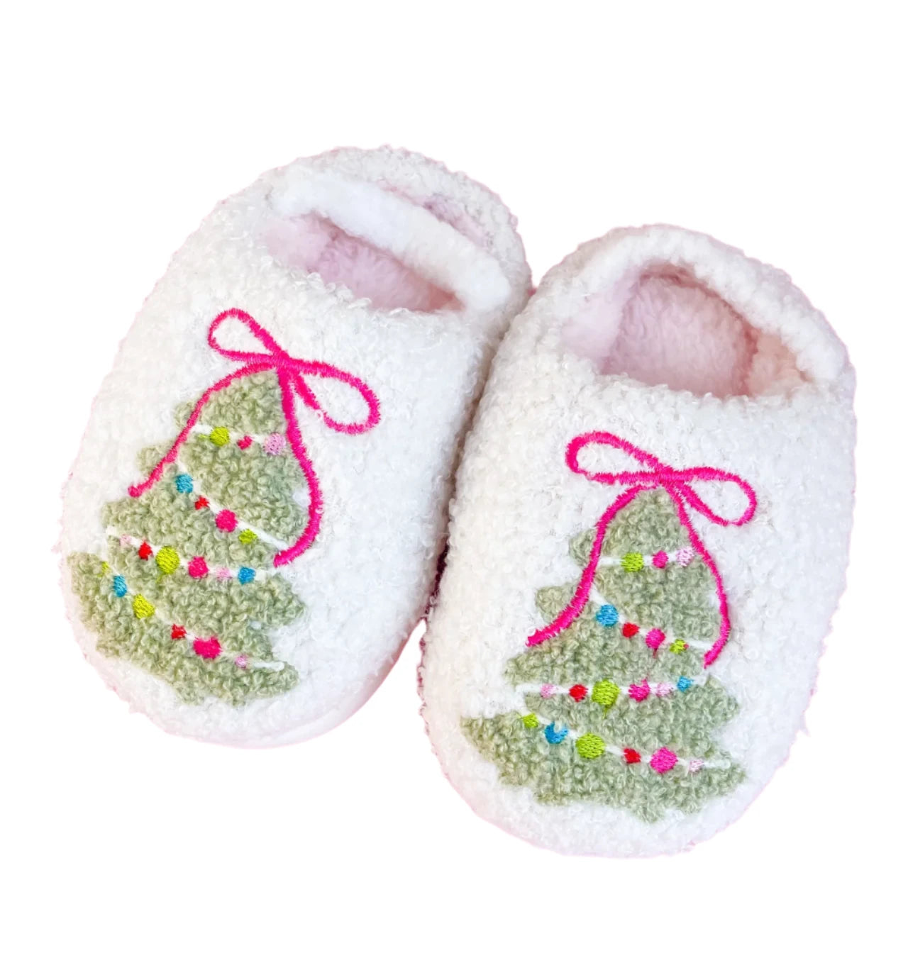 Rock Paper Pink Bow Christmas Tree Slippers