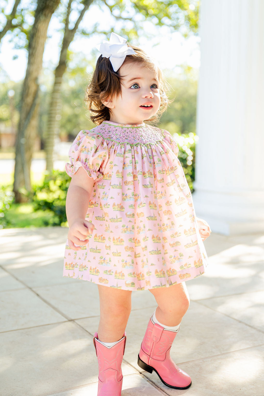 Ruth and Ralph Smocked Cowgirl Toile Annabelle Bloomer Set