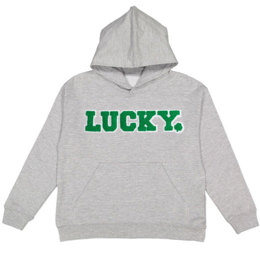 Sweet Wink Lucky Boy Patch St. Patrick's Day Youth Hoodie - Gray
