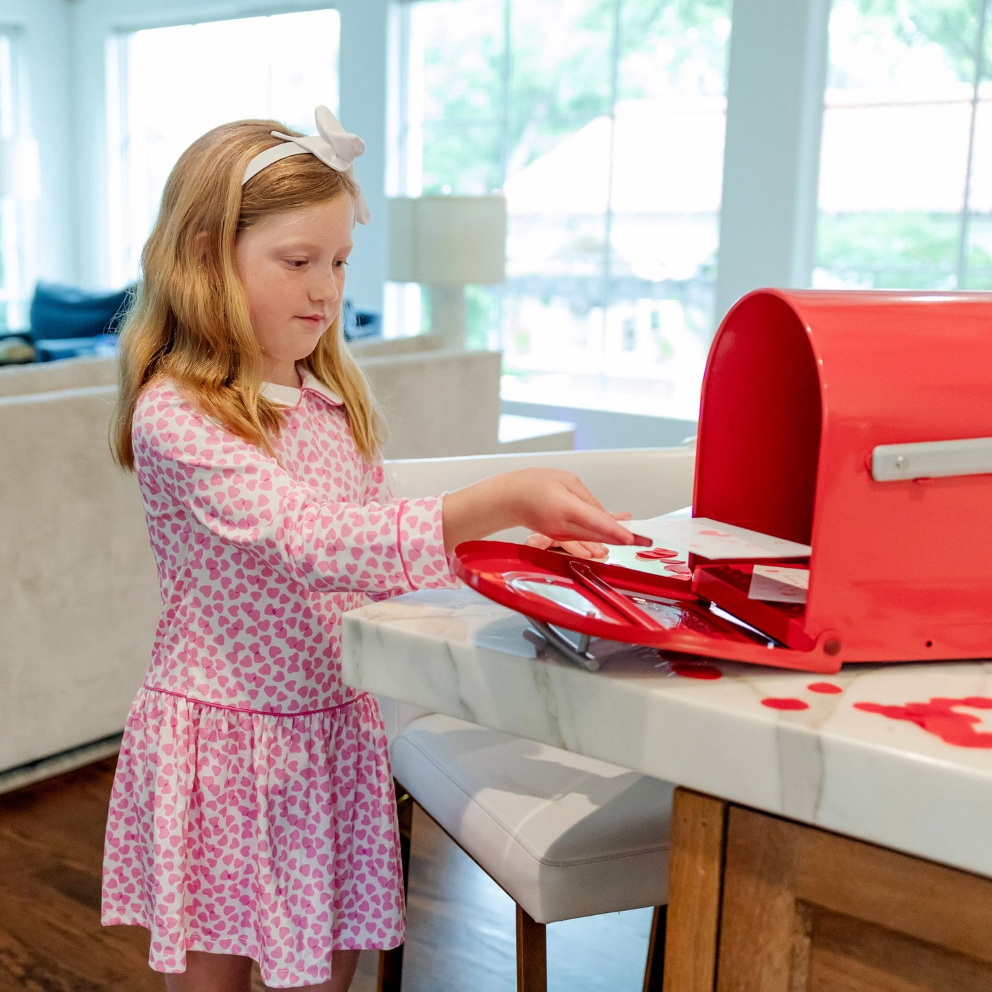 Lillian Girls' Dress - Confetti Hearts Pink