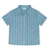 Minnow Boys Isla Blue Stripe Linen Button Down Shirt