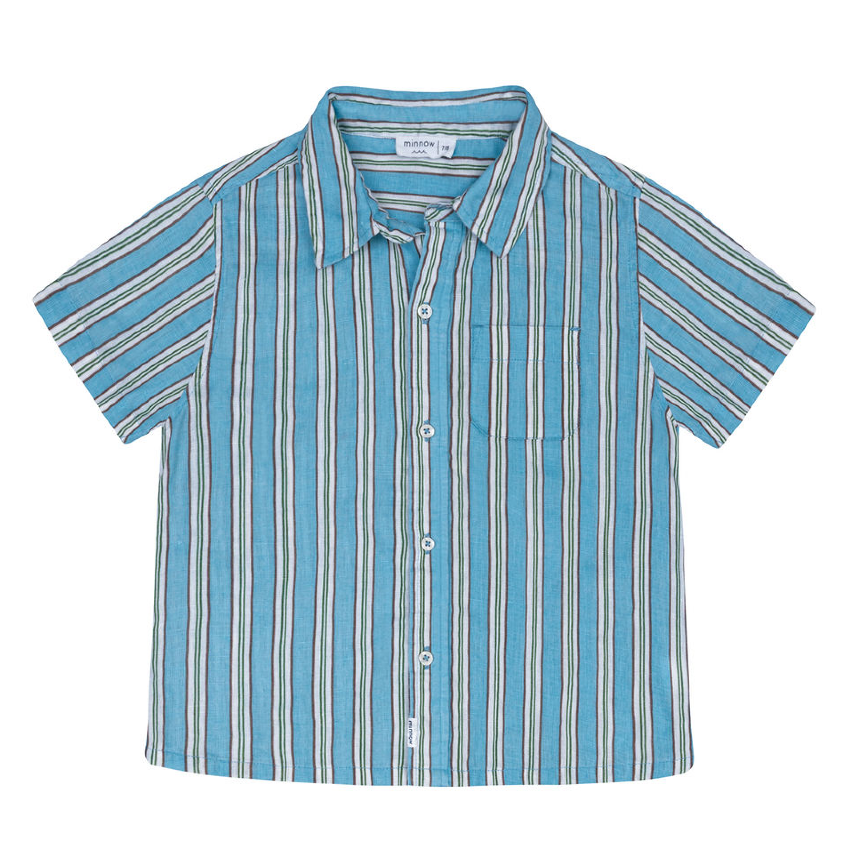 Minnow Boys Isla Blue Stripe Linen Button Down Shirt