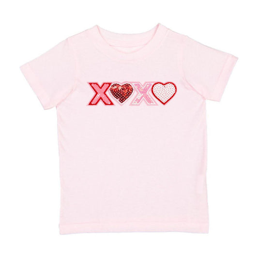 Sweet Wink XOXO Sequin Patch Valentine's Day Short Sleeve T-Shirt - Ballet