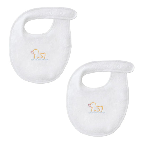 Weezie Bib- White with Duck Icon (Pair)