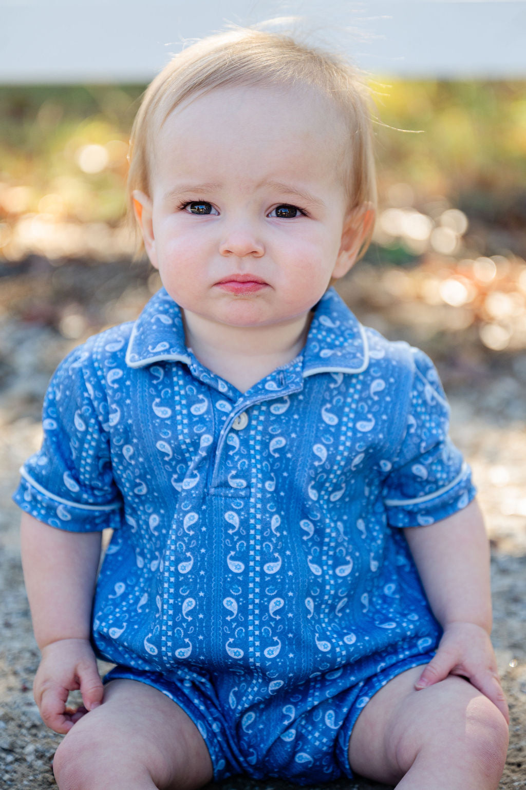 Ruth and Ralph Blue Bandana Print Pima Harold Romper