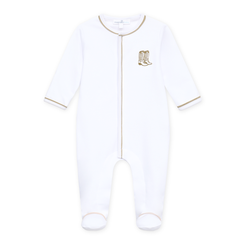 Magnolia Baby Darling Cowboy Boots Footie- Ivory