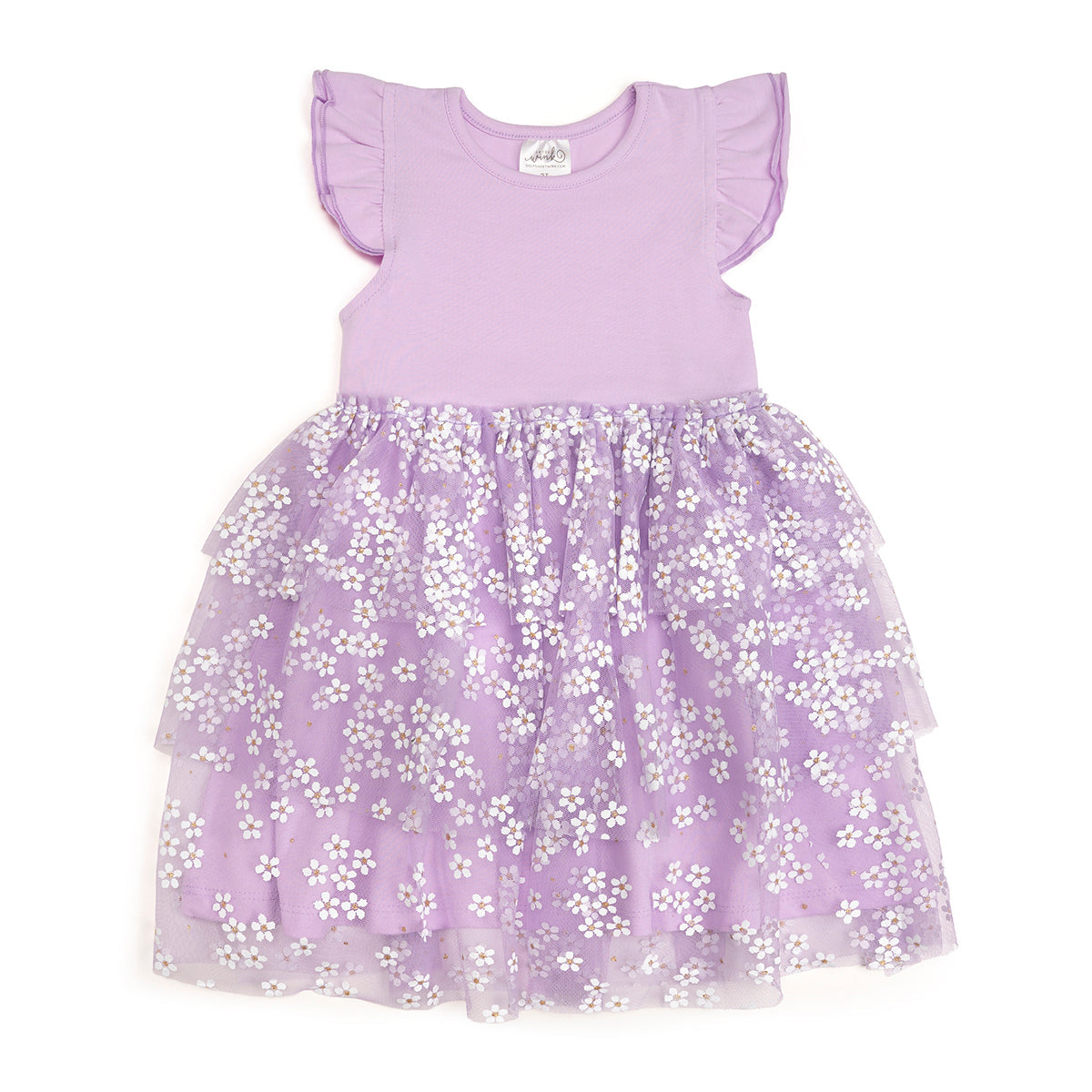 Sweet Wink Lavender Ditsy Daisy Easter Tiered Short Sleeve Tutu Dress