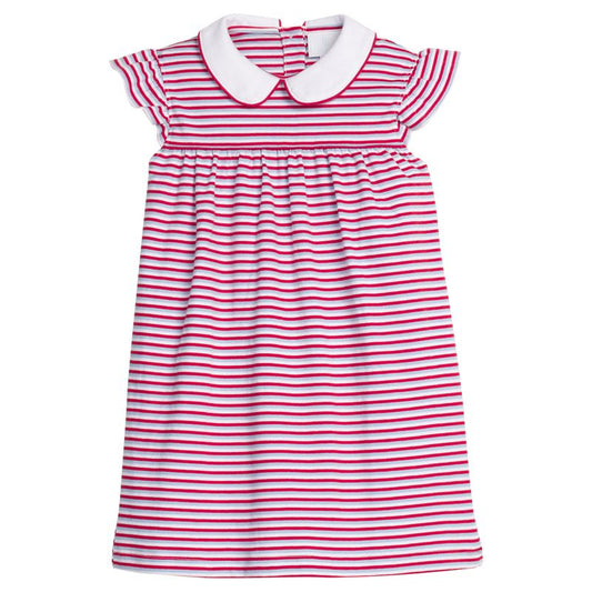 Little English Angel Sleeve Peter Pan Dress- Americana Stripe