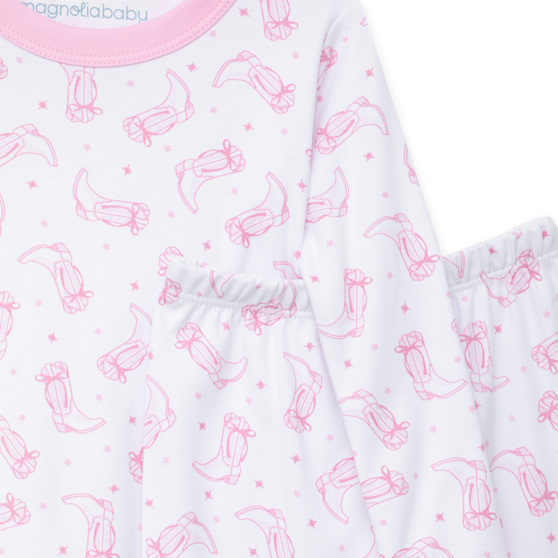 Magnolia Baby Darling Cowboy Boots Long Pajamas- Pink
