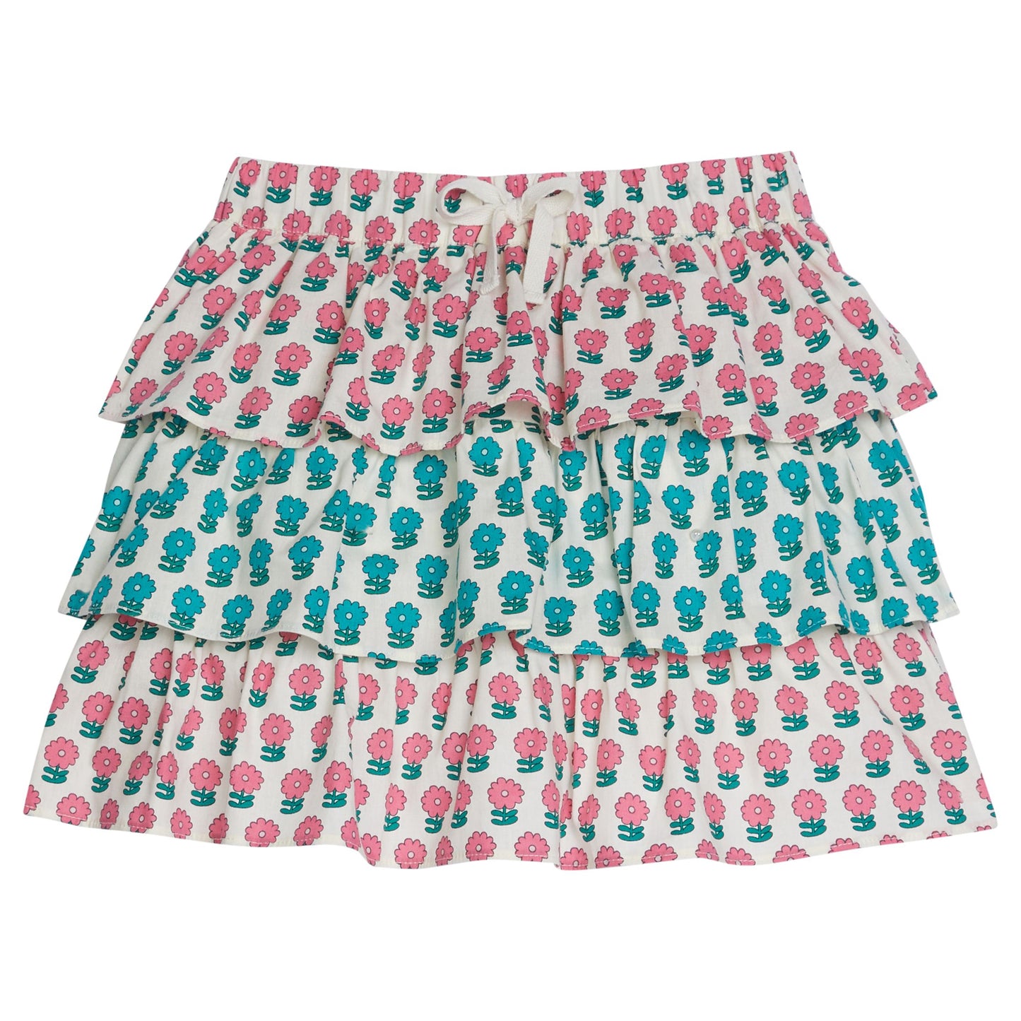 BISBY Tiered Mini Skort- Pink and Turquoise Marigold