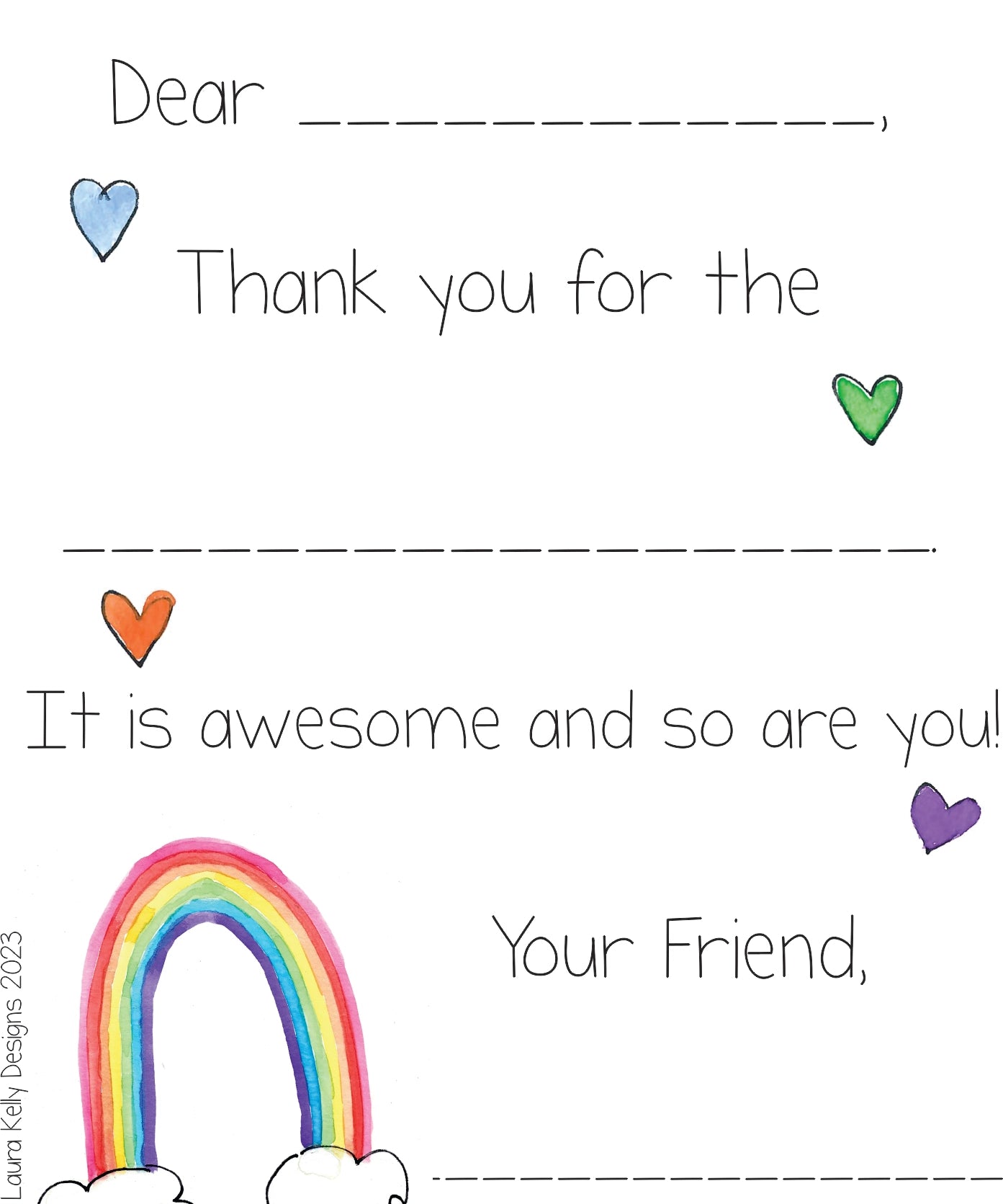 Rainbow Fill in the Blank Thank You Notes