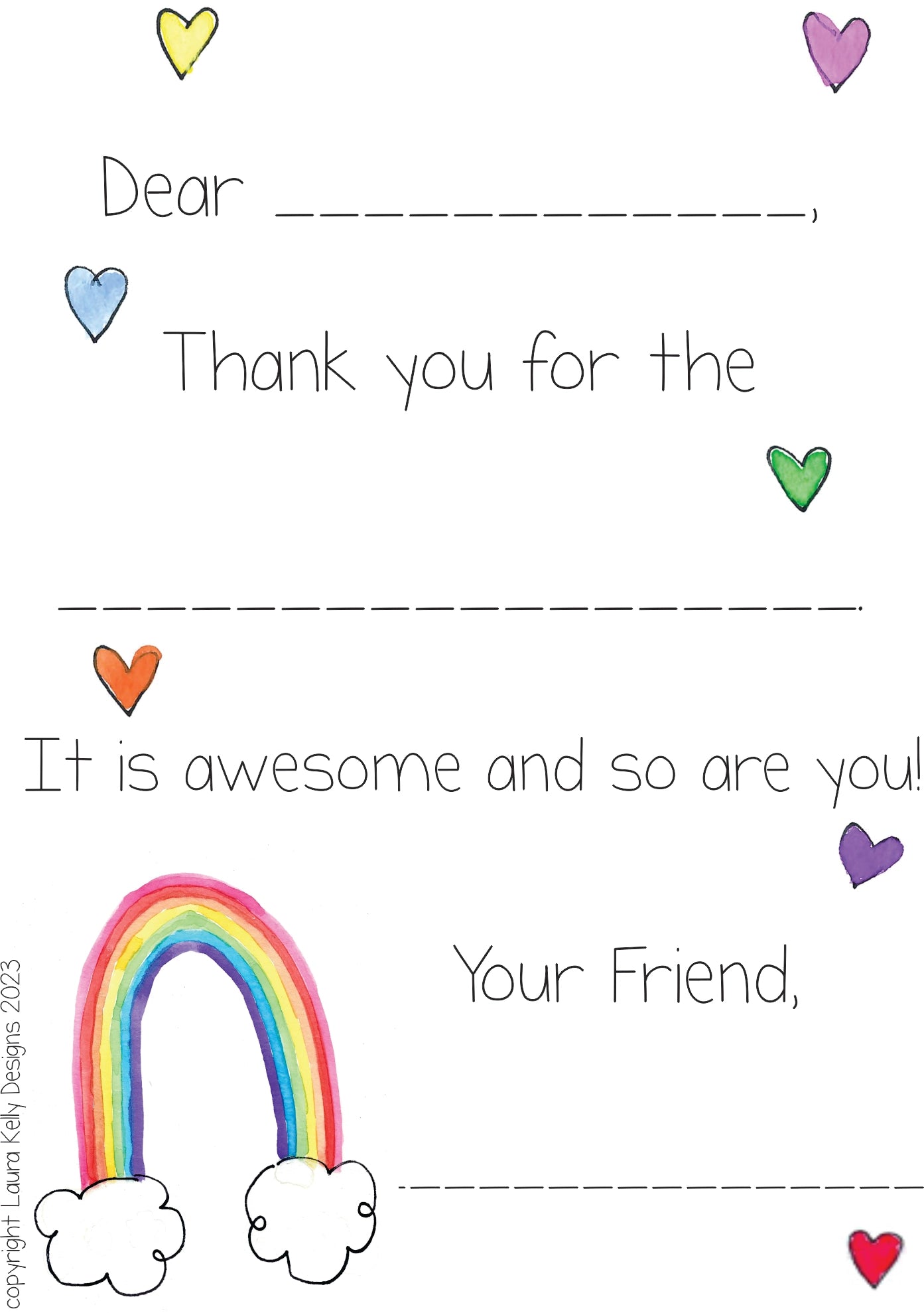 Rainbow Fill in the Blank Thank You Notes