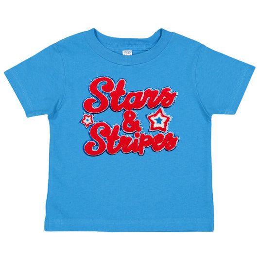 Sweet Wink Stars and Stripes Patch Short Sleeve T-Shirt - Blue