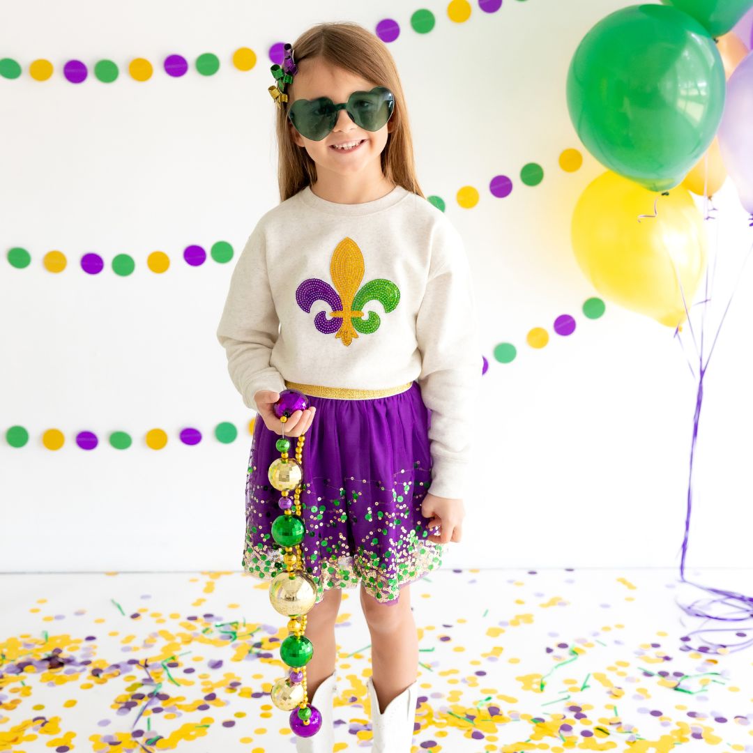 Sweet Wink Mardi Gras Fleur De Lis Patch Sweatshirt - Natural