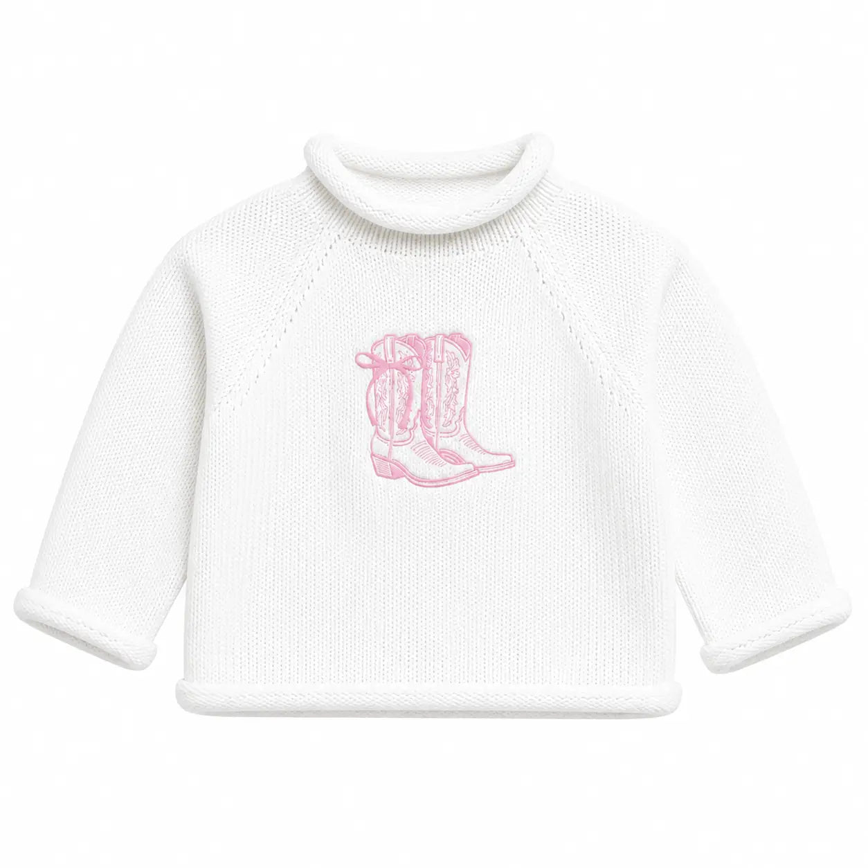 Magnolia Baby Darling Cowboy Boots Rollneck Sweater- Pink