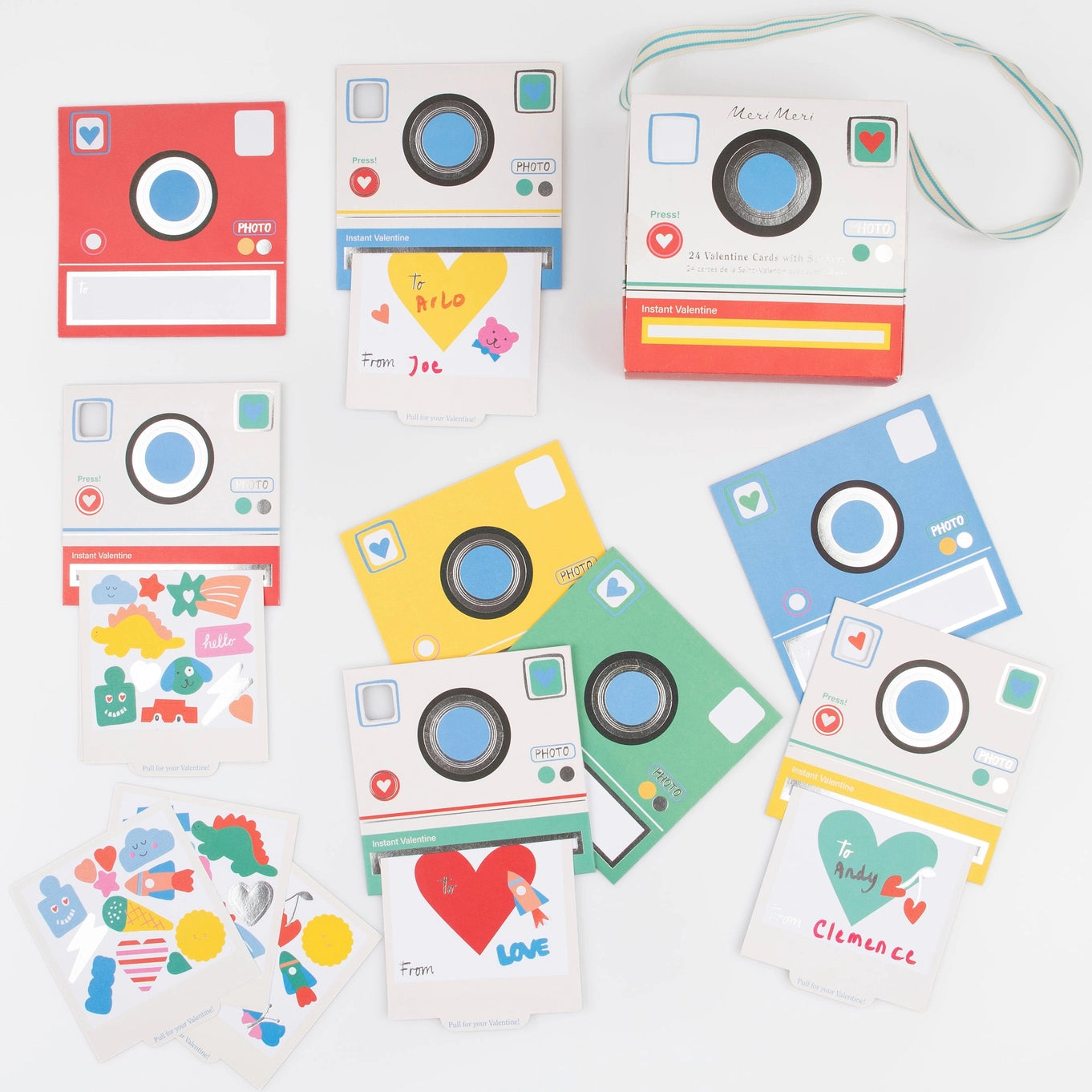 Meri Meri Instant Camera Kids Valentine's Cards and Stickers Set
