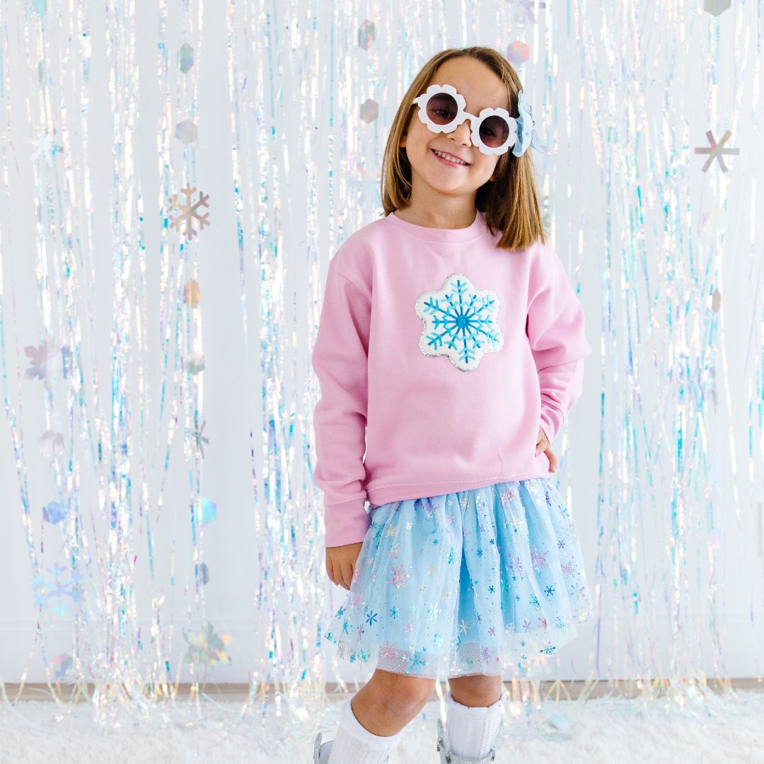 Sweet Wink Snowflake Patch Sweatshirt - Pink