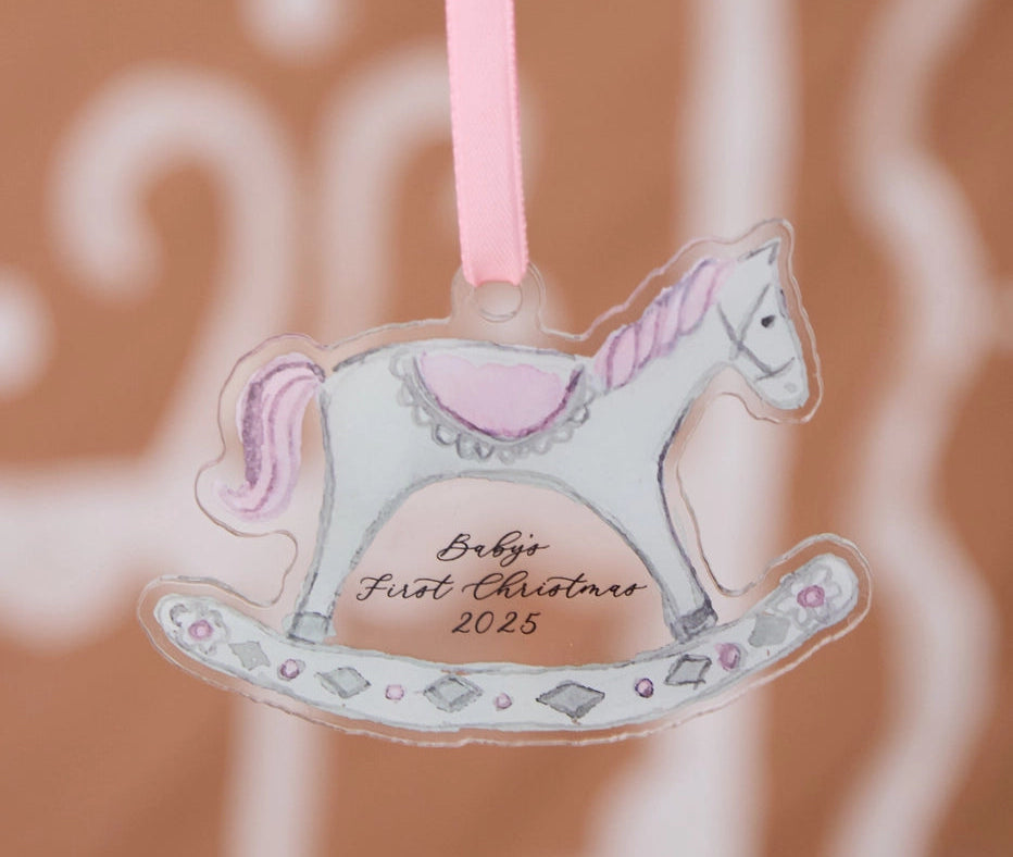 Baby's First Christmas Rocking Horse Ornament- Pink
