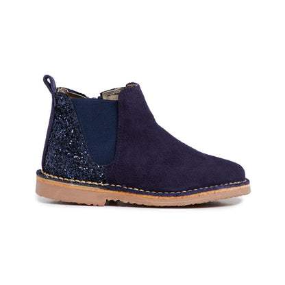 Children Chic Glitter and Suede Chelsea Boots in Navy