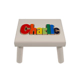 Name Stool 9-12 Letters - White w/ Primary Color Letters
