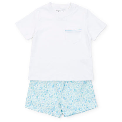 Lila and Hayes Hudson Boys' Short Set - Sandcastles Blue