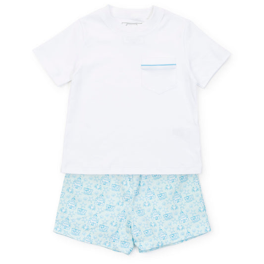 Lila and Hayes Hudson Boys' Short Set - Sandcastles Blue